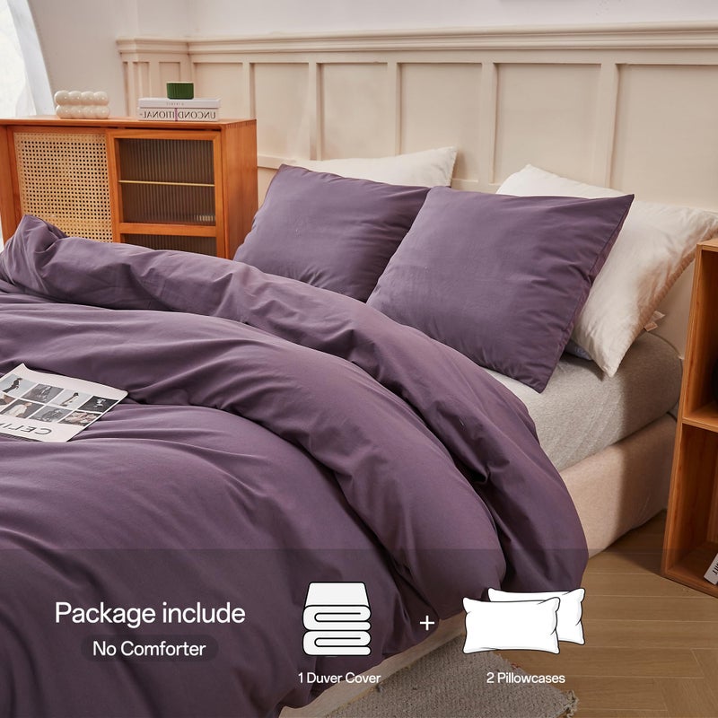 ECOCOTT Lilac Purple Duvet Cover King Size, 100% Washed Cotton 3 Piece Bedding Set 1 Duvet Cover with Zipper and 2 Pillowcases, Ultra Soft and Easy Care Breathable Duvet Cover Set ((Lilac Purple,King) - Image 2